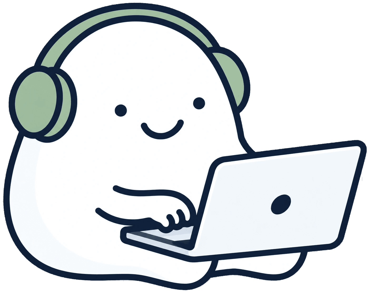 PrepAsk mascot wearing headphones and taking an IELTS mock test on a laptop